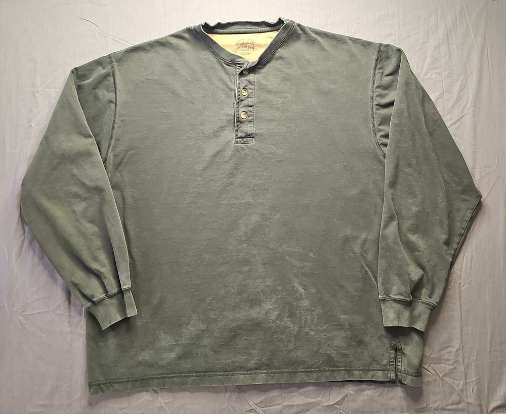 Cabela’s Men’s 100% Cotton Long Sleeve Henley Shirt Olive Green Outdoor Workwear